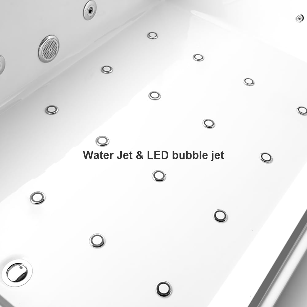 71" 2-Person Whirlpool Bathtub with 16 Massage Jets & Thermostatic Control & LED