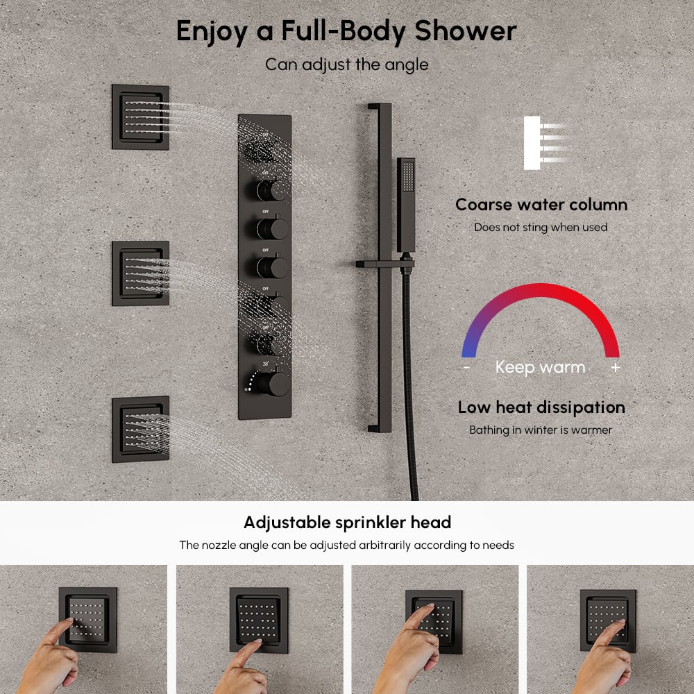 35" Thermostatic Rain Shower System 6 Functions Massage Music Remote Controlled LED
