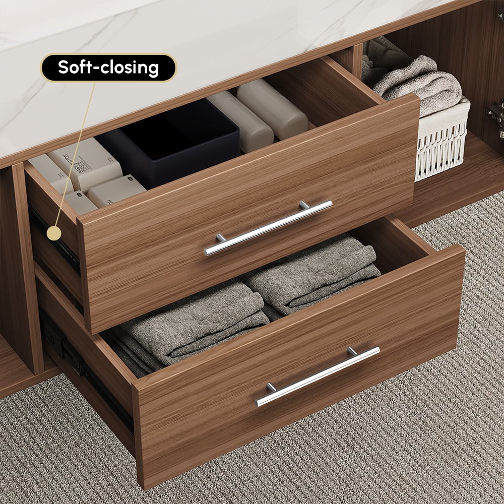 Modern 39" Walnut Floating Single Bathroom Vanity with Sintered Stone Top and Sink