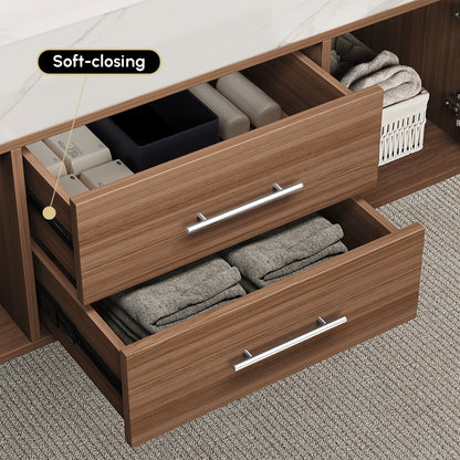 Modern 39" Walnut Floating Single Bathroom Vanity with Sintered Stone Top and Sink