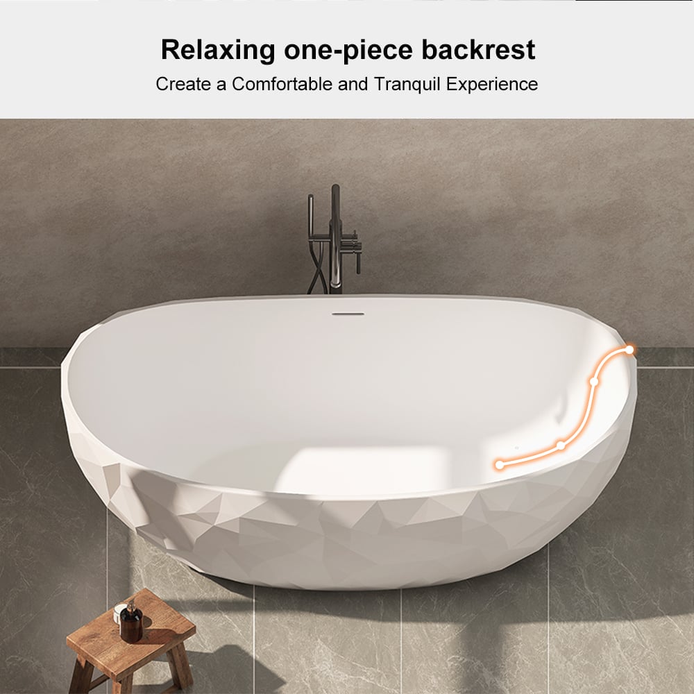64" Modern Oval Diamond-Cut Freestanding Soaking Bathtub White 89.8-Gallon Capacity
