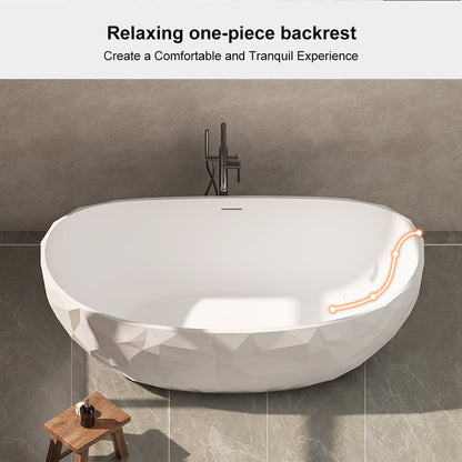 64" Modern Oval Diamond-Cut Freestanding Soaking Bathtub White 89.8-Gallon Capacity