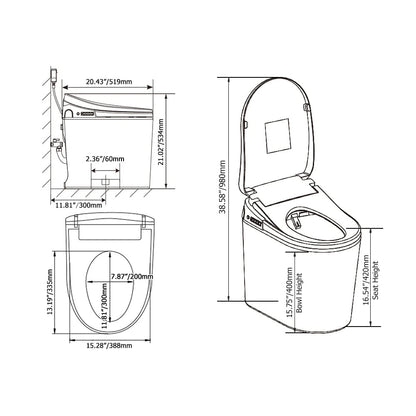 Fitro H1 Compact Smart Bidet Toilet with Deodorization and Automatic Flushing, 1.32 GPF