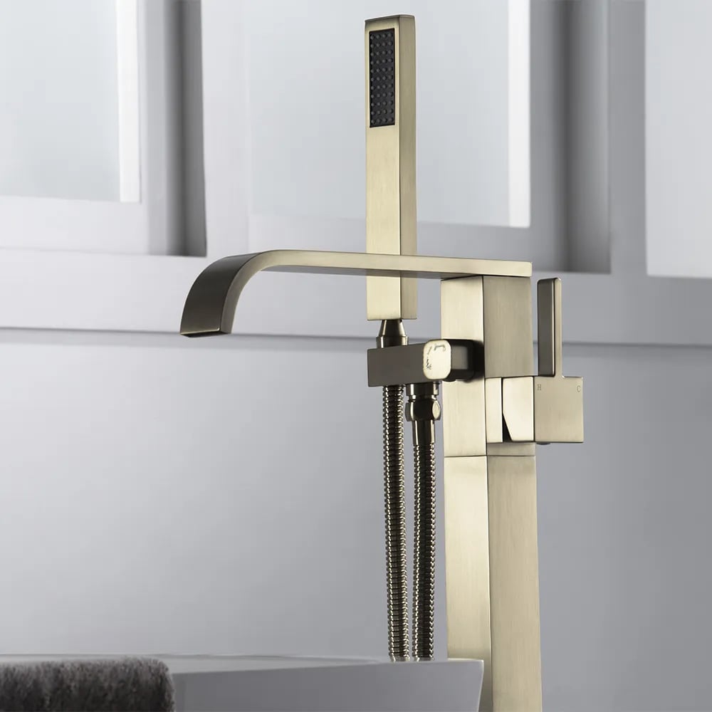 Dree Floor Mounted Tub Filler Single Handle Freestanding Bathtub Faucet Handheld Shower