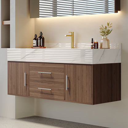 39.3" Walnut Bathroom Vanity & LED Medicine Cabinet Set