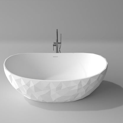 64" Modern Oval Diamond-Cut Freestanding Soaking Bathtub White 89.8-Gallon Capacity