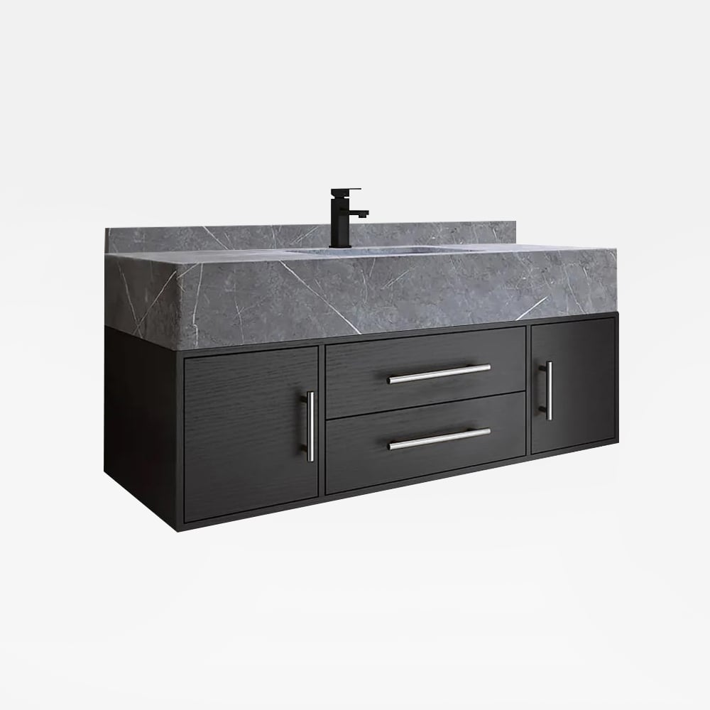 Modern 39" Black Floating Single Bathroom Vanity with Sintered Stone Top and Sink