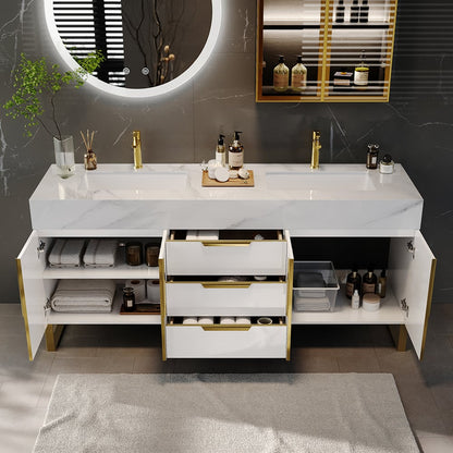 Aro 59" Freestanding Double Bathroom Vanity with Sink, Sintered Stone Top