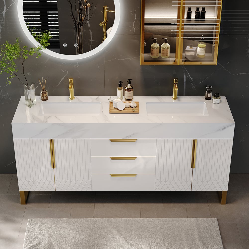Aro 59" Freestanding Double Bathroom Vanity with Sink, Sintered Stone Top