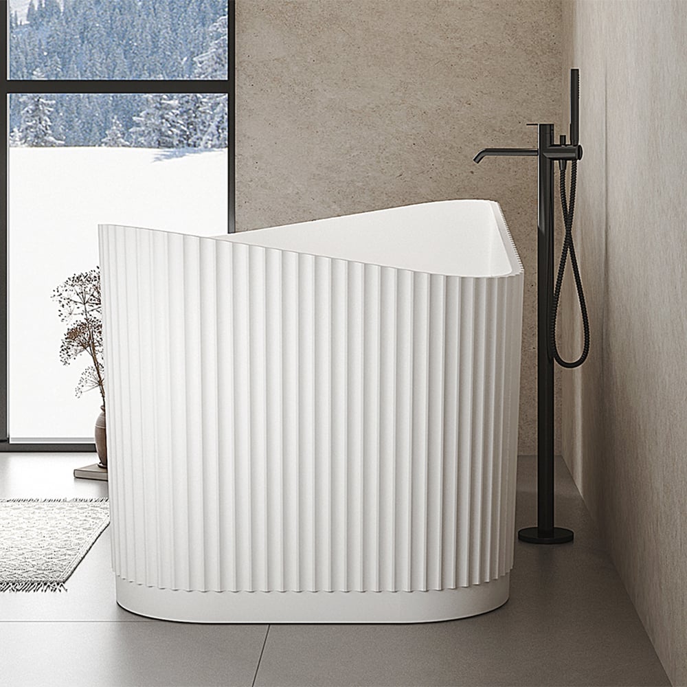 47" Modern Novelty Freestanding Stone Resin Soaking Bathtub White 95.1-Gallon Capacity