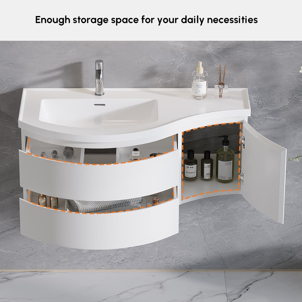 35" Floating Single Curved Bathroom Vanity with Sink & Storage