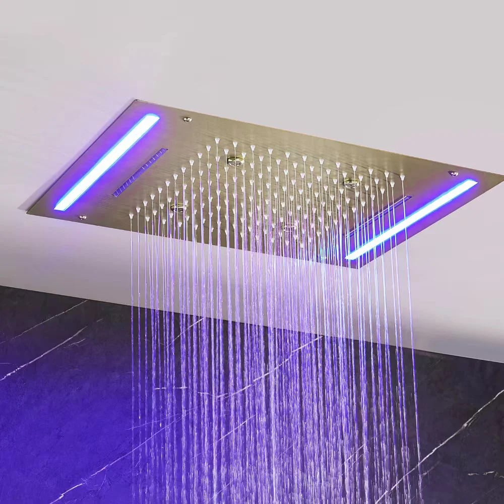 20" LED Rainfall Shower System in Brushed Gold with Multi-Function Ceiling Showerhead
