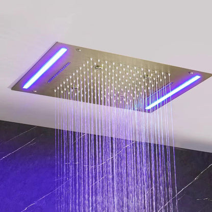 20" LED Rainfall Shower System in Brushed Gold with Multi-Function Ceiling Showerhead