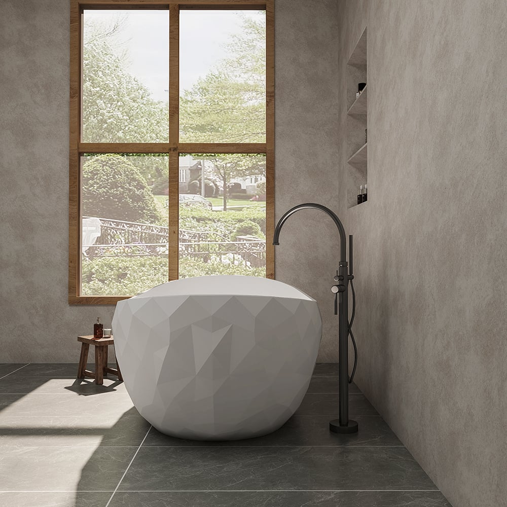 64" Modern Oval Diamond-Cut Freestanding Soaking Bathtub White 89.8-Gallon Capacity