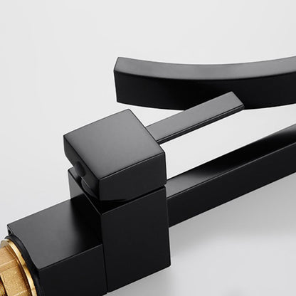 Modern Design Single Handle 1-Hole Black Bathroom Sink Faucet with Waterfall Spout Brass