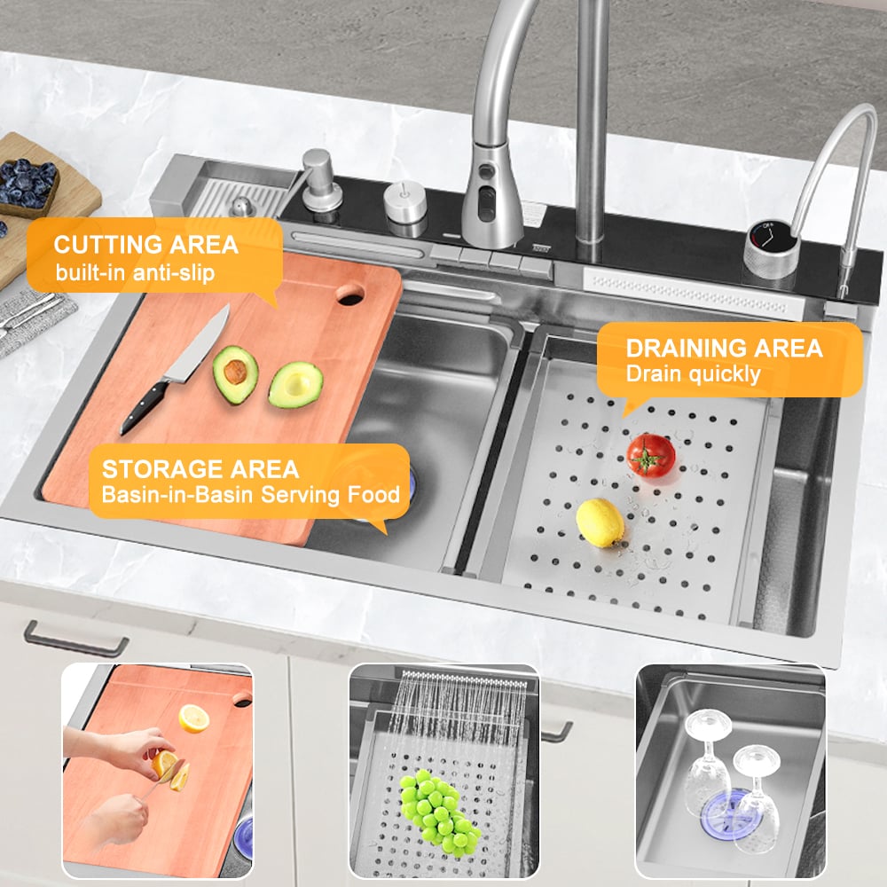 29" Drop-in Workstation Kitchen Sink with Faucet Single Bowl Stainless Steel