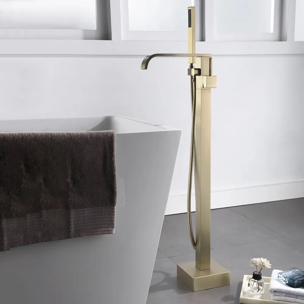 Dree Floor Mounted Tub Filler Single Handle Freestanding Bathtub Faucet Handheld Shower