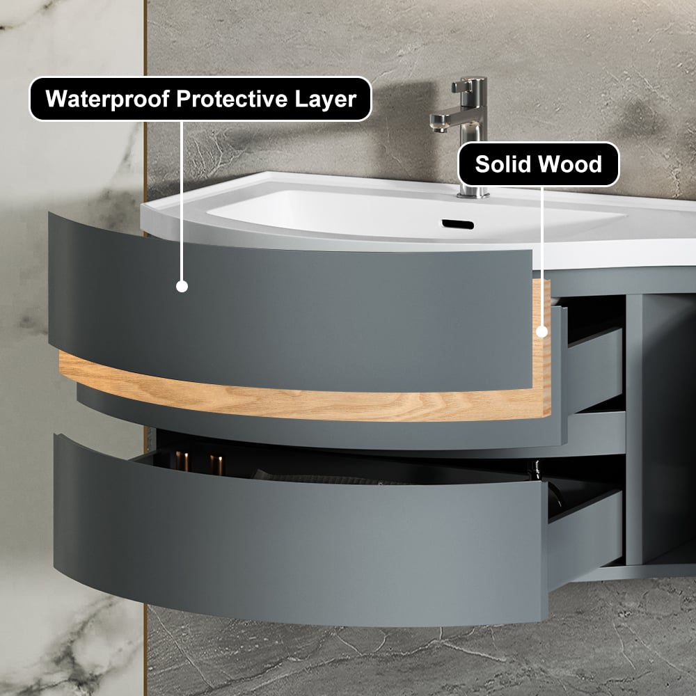 35" Floating Single Curved Bathroom Vanity with Sink & Storage