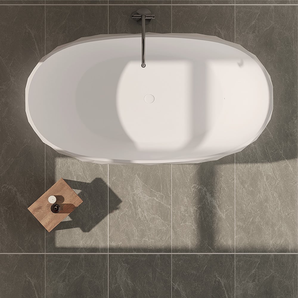 64" Modern Oval Diamond-Cut Freestanding Soaking Bathtub White 89.8-Gallon Capacity