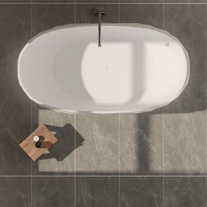 64" Modern Oval Diamond-Cut Freestanding Soaking Bathtub White 89.8-Gallon Capacity