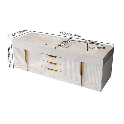 59" Double Sink Floating Vanity Set with LED Medicine Cabinet with Storage