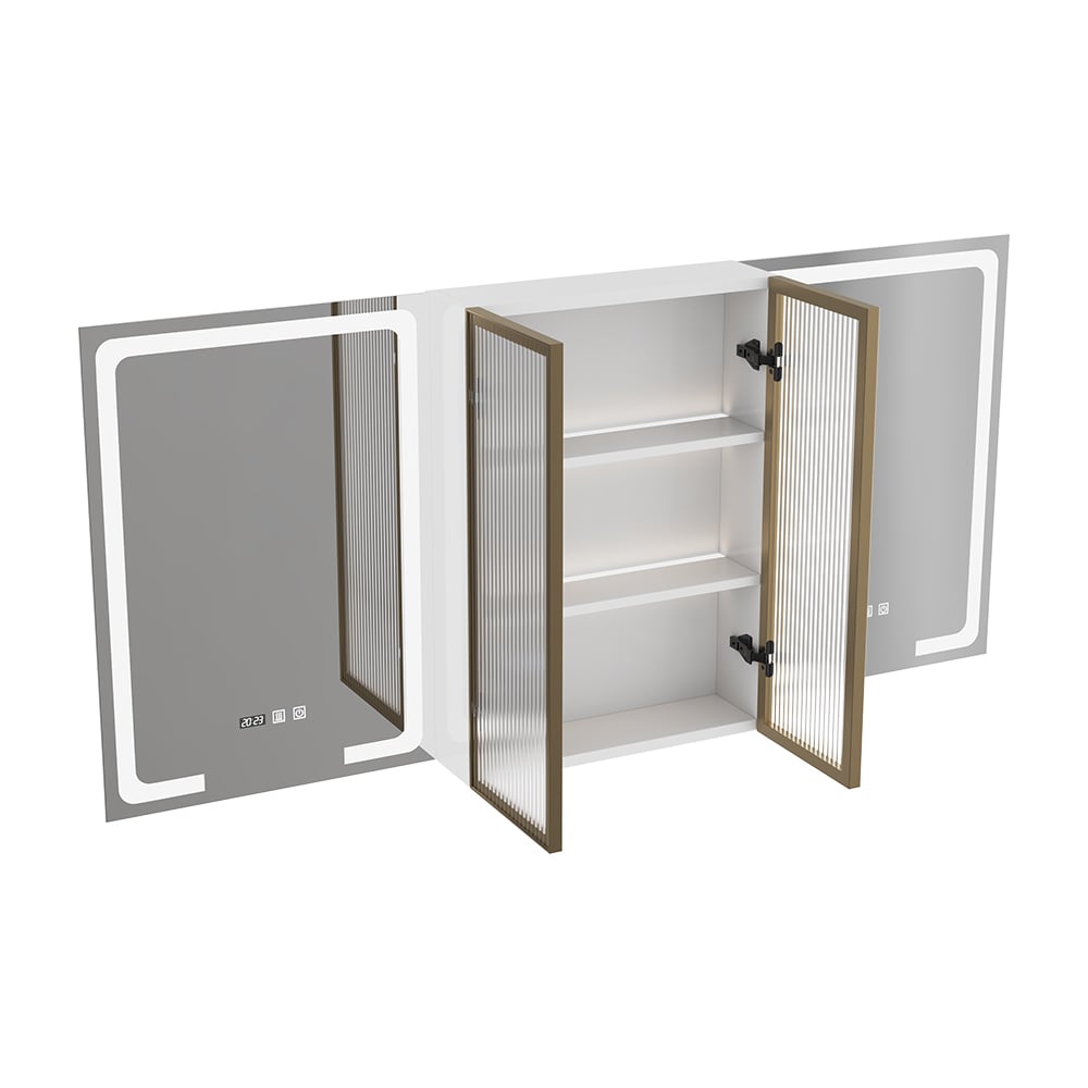59" Double Sink Freestanding Vanity Set with LED Medicine Cabinet with Storage