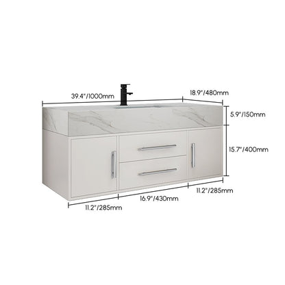 39.4" White Floating Bathroom Vanity Set with LED Medicine Cabinet