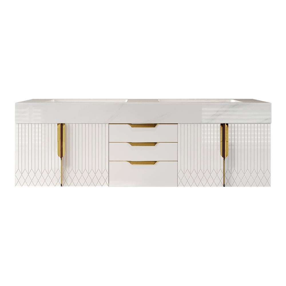 59" Double Sink Floating Vanity Set with LED Medicine Cabinet with Storage