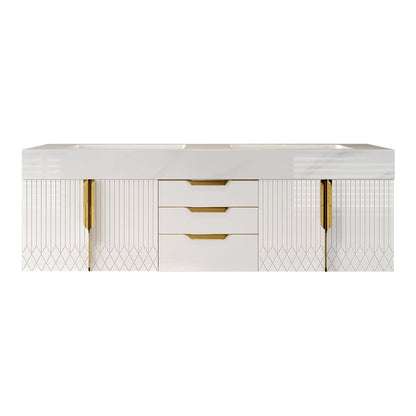 59" Double Sink Floating Vanity Set with LED Medicine Cabinet with Storage