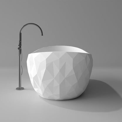 64" Modern Oval Diamond-Cut Freestanding Soaking Bathtub White 89.8-Gallon Capacity