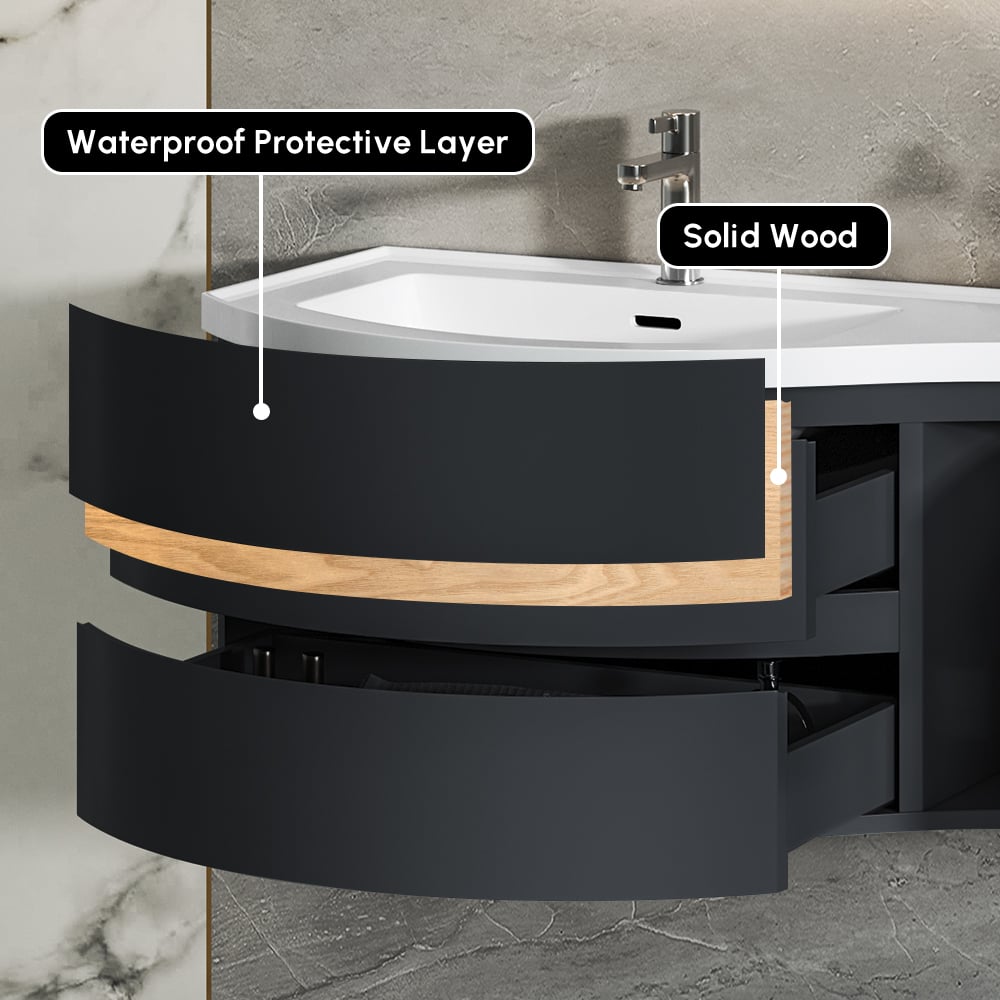 35" Floating Single Curved Bathroom Vanity with Sink & Storage