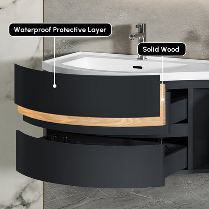 35" Floating Single Curved Bathroom Vanity with Sink & Storage