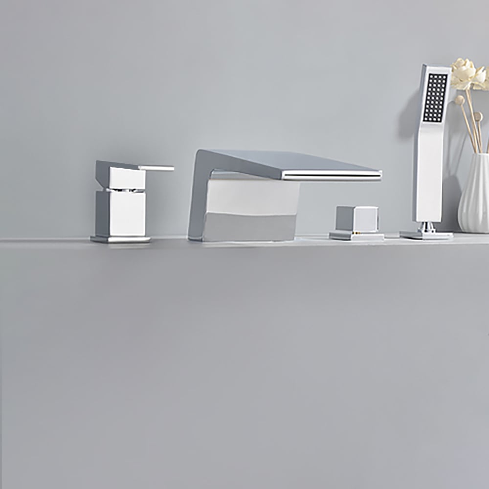 Waterfall Deck-Mount Roman Tub Faucet with Handshower in Chrome