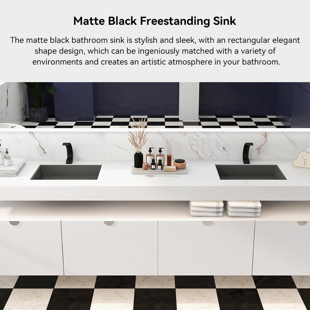 Black Modern Stainless Steel Rectangular Sink Undermount Bathroom Wash Sink