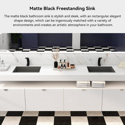 Black Modern Stainless Steel Rectangular Sink Undermount Bathroom Wash Sink