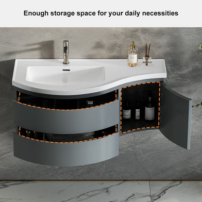 35" Floating Single Curved Bathroom Vanity with Sink & Storage
