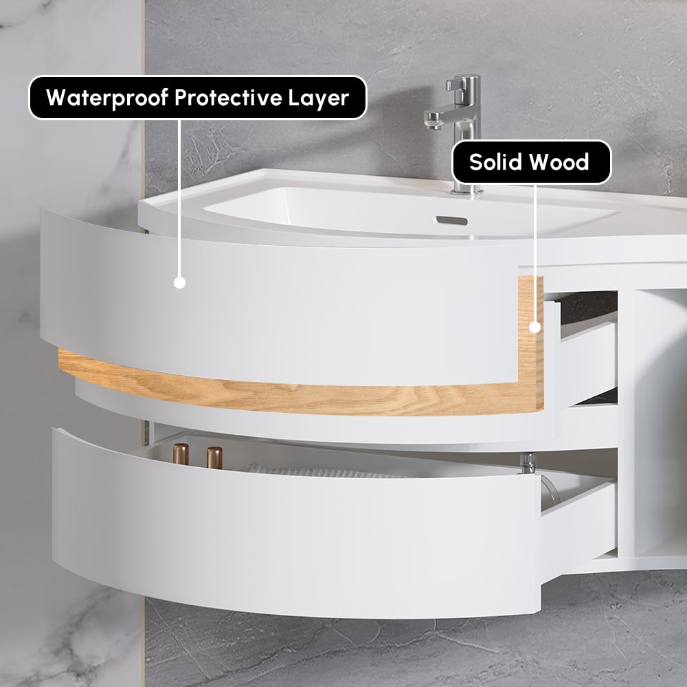 35" Floating Single Curved Bathroom Vanity with Sink & Storage