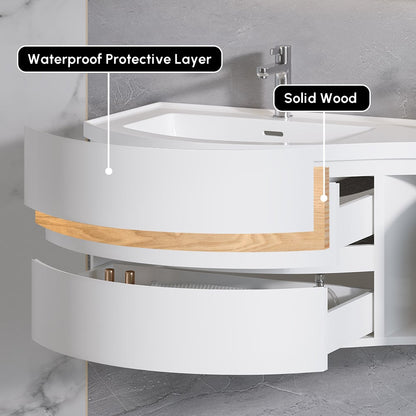35" Floating Single Curved Bathroom Vanity with Sink & Storage
