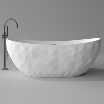 64" Modern Oval Diamond-Cut Freestanding Soaking Bathtub White 89.8-Gallon Capacity