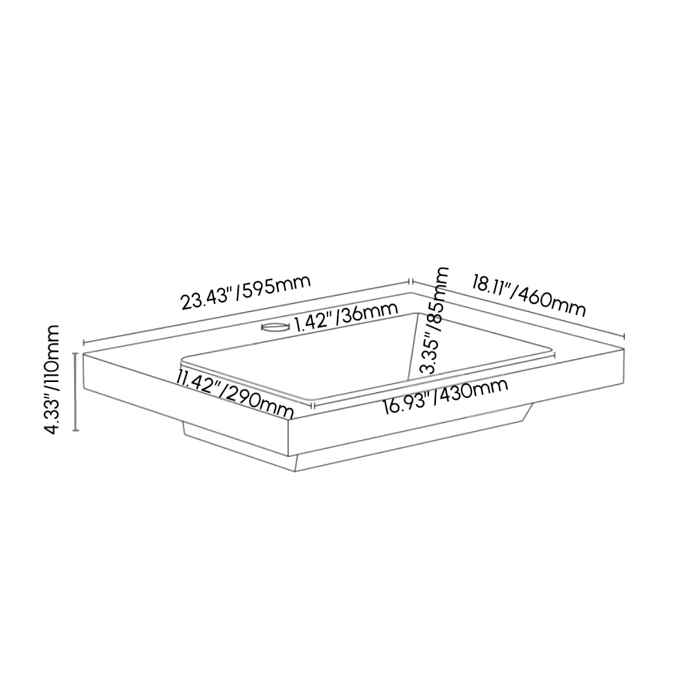 23"Rectangular Concrete Gray Drop-in Bathroom Sink