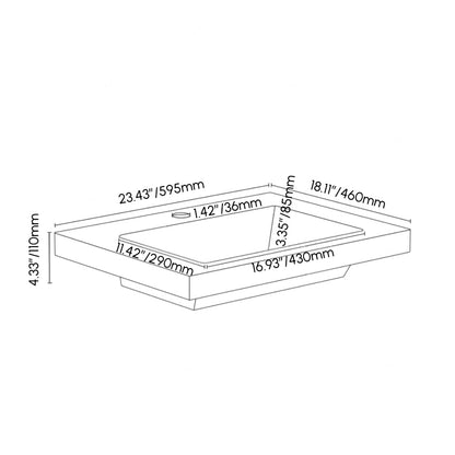 23"Rectangular Concrete Gray Drop-in Bathroom Sink