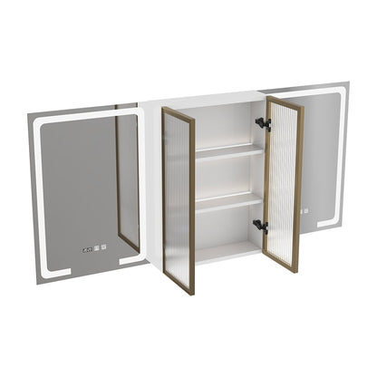 59" Double Sink Freestanding Vanity Set with LED Medicine Cabinet with Storage