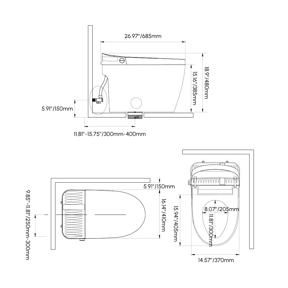 Glowin K1 Smart Bidet Toilet with Heated Seat & Rear Ambient Light, 1.32 GPF