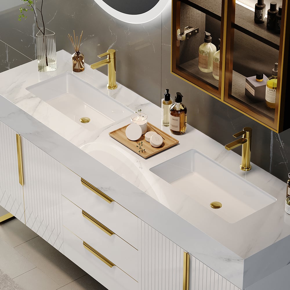 Aro 59" Freestanding Double Bathroom Vanity with Sink, Sintered Stone Top