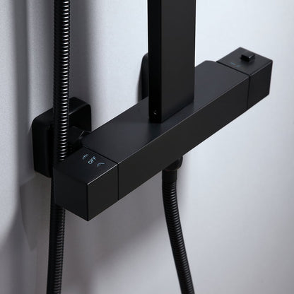 Exposed Thermostatic Shower Fixture with Rain Shower Head and Hand Shower Matte Black