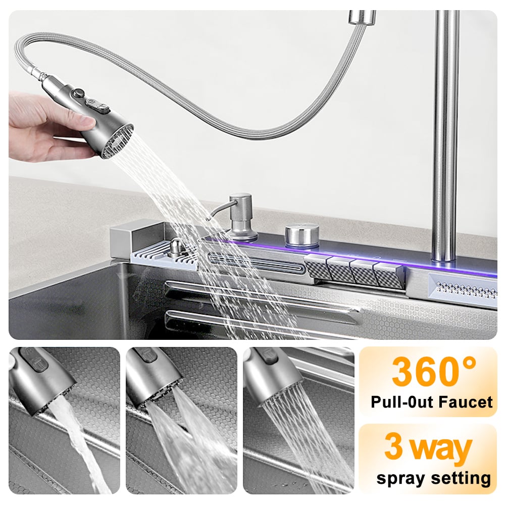 29" Drop-in Workstation Kitchen Sink with Faucet Single Bowl Stainless Steel