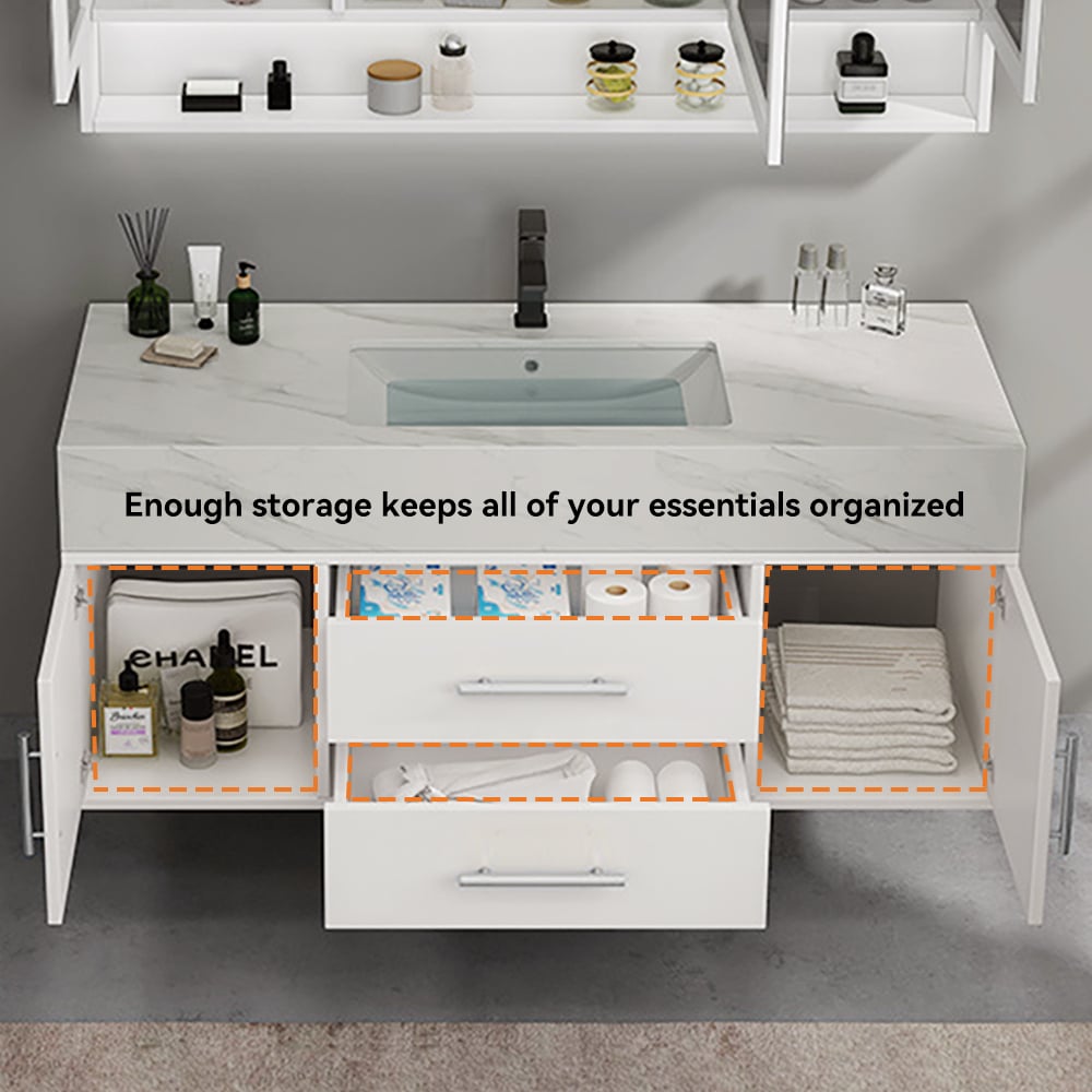 39.4" White Floating Bathroom Vanity Set with LED Medicine Cabinet