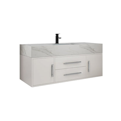 39.4" White Floating Bathroom Vanity Set with LED Medicine Cabinet