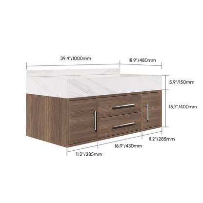 39.3" Walnut Bathroom Vanity & LED Medicine Cabinet Set