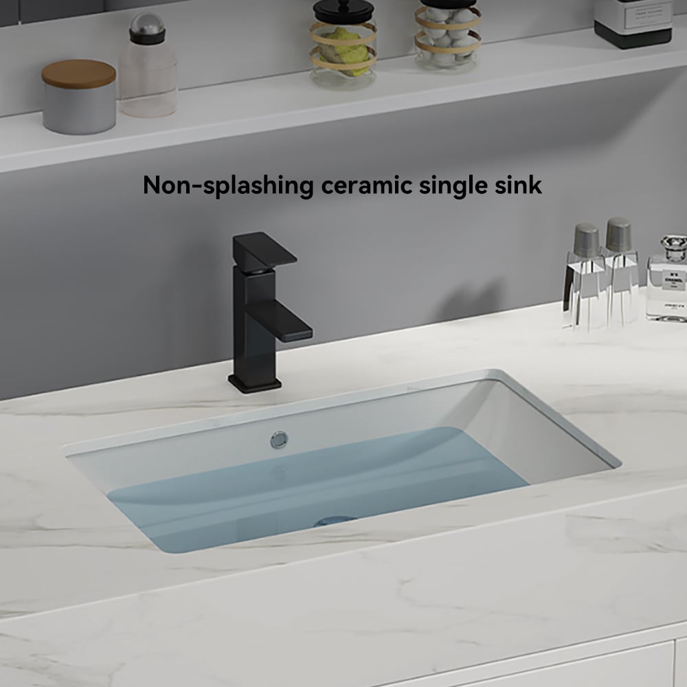 39.4" White Floating Bathroom Vanity Set with LED Medicine Cabinet
